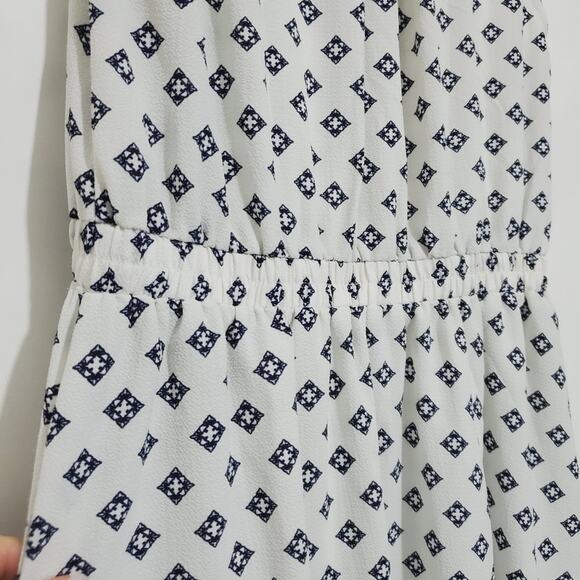 Always Indigo | Petite Geometric Pattern Button Front Short Sleeve Shirt Dress - Picture 5 of 8